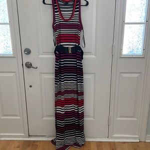 Stripe belted maxi dress